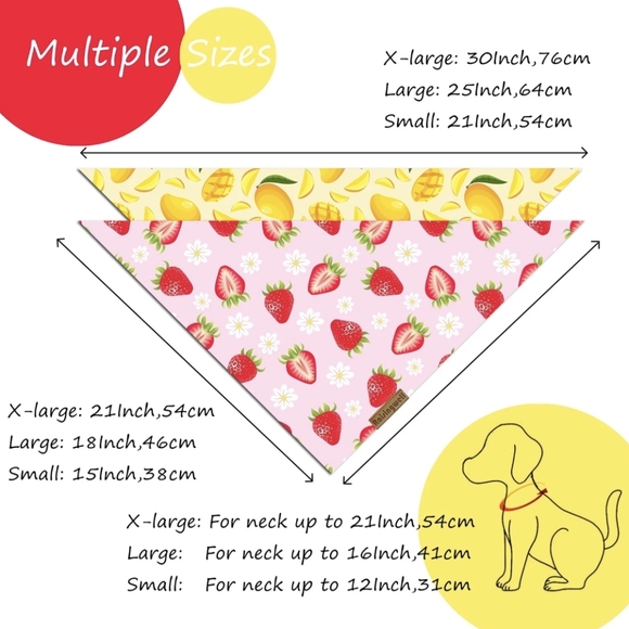 Raisingwell Pet Fruit Print Bandana Set-Yellow and Pink Reversible Size: XL - Picture 8 of 10